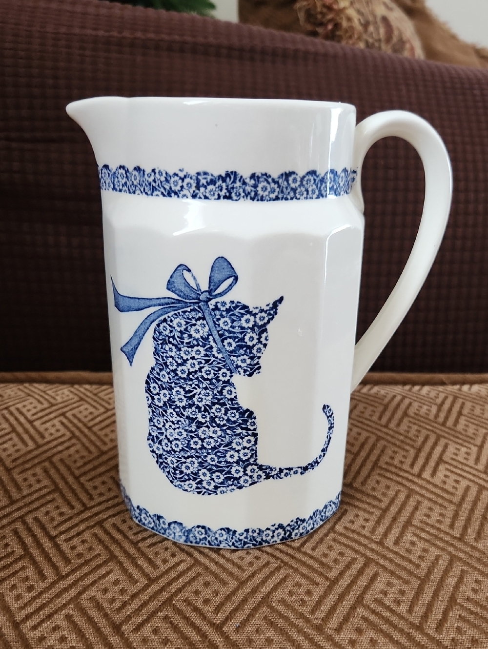 White and Blue Cat Pattern Ceramic Pitcher